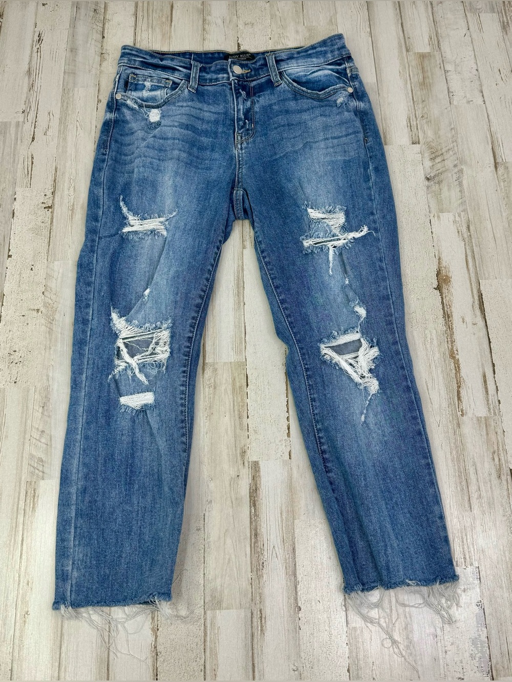 Judy Blue Jeans Womens 5/27 (30x24) Blue Mid Rise Boyfriend Fit
